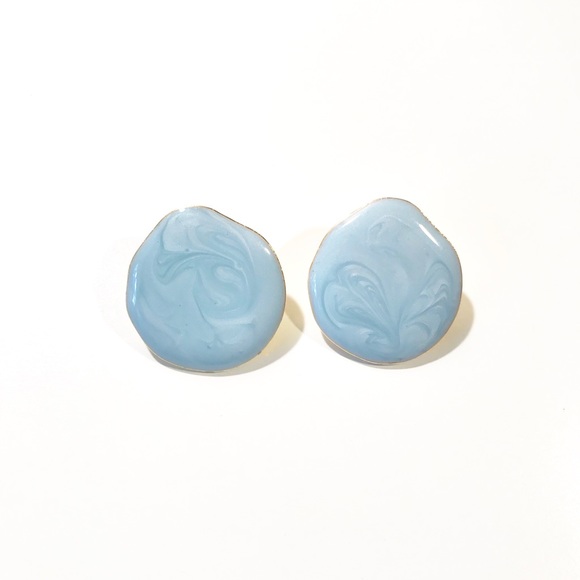 NWOT Irregular Round Light Blue Stud Earrings - Picture 2 of 2